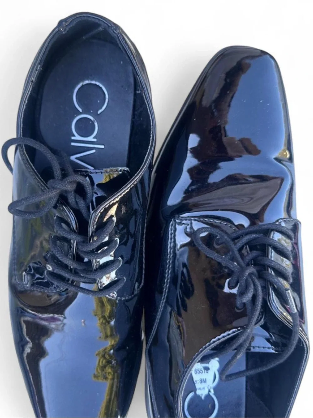 Calvin Klein Glossy Black Patent Lace-Up Oxfords